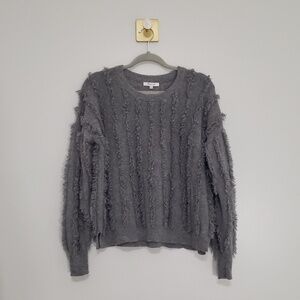 Madewell Women Sweater 100% Merino Wool Small Gray Fringe Pullover *Minor Flaw
